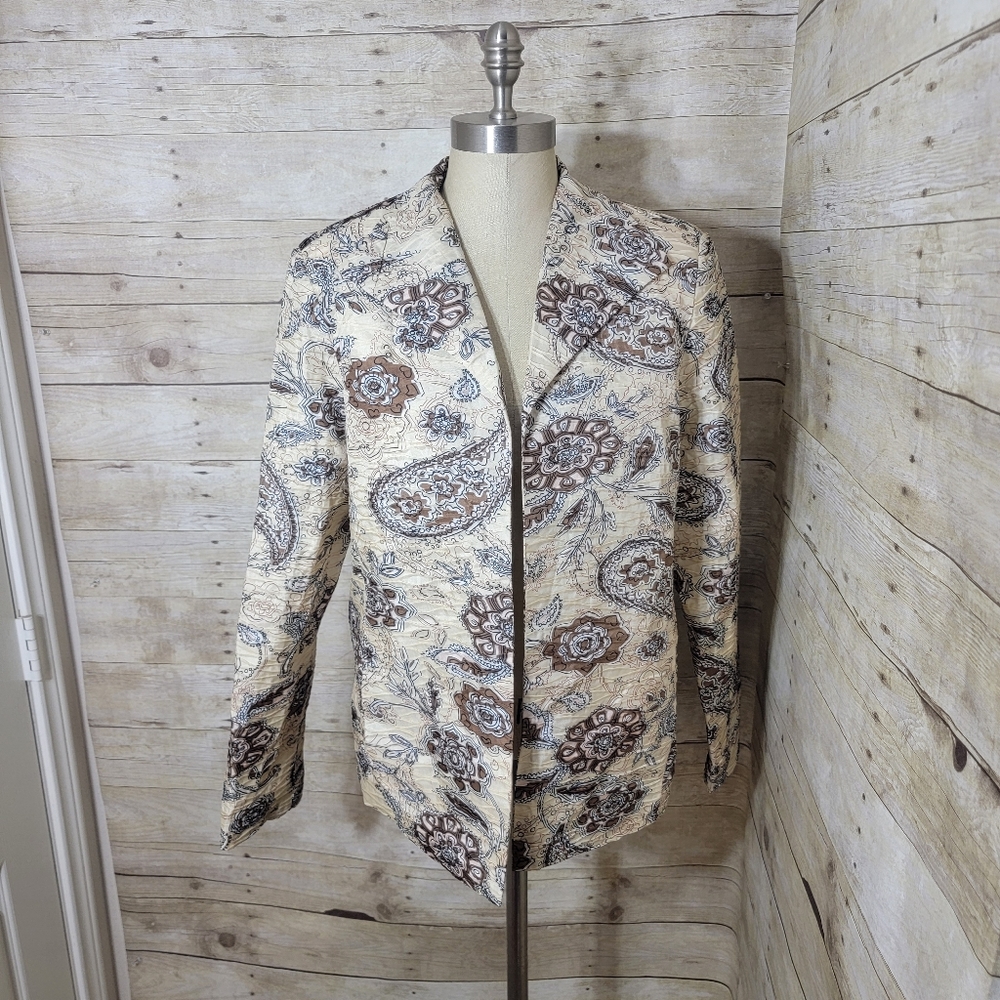 David brooks cream and brown silk jacket. Size XL
